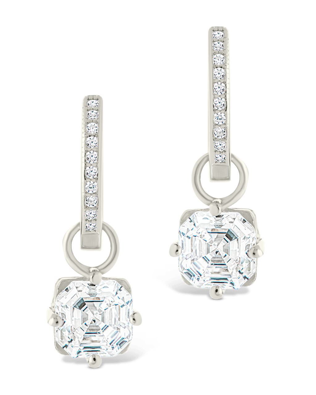 Sterling Silver Augusta Asscher Cut CZ Dangle Micro Hoops