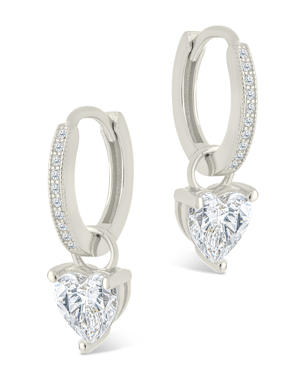Sterling Silver Eugenia Heart Cut CZ Dangle Micro Hoops