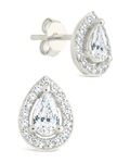 Sterling Silver Pear Cut Brilliant Halo Studs