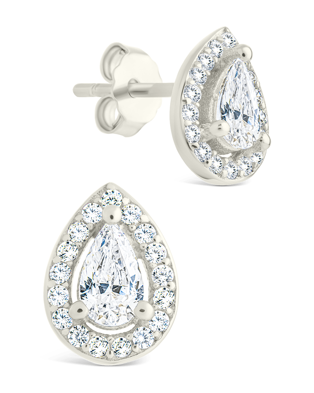 Sterling Silver Pear Cut Brilliant Halo Studs