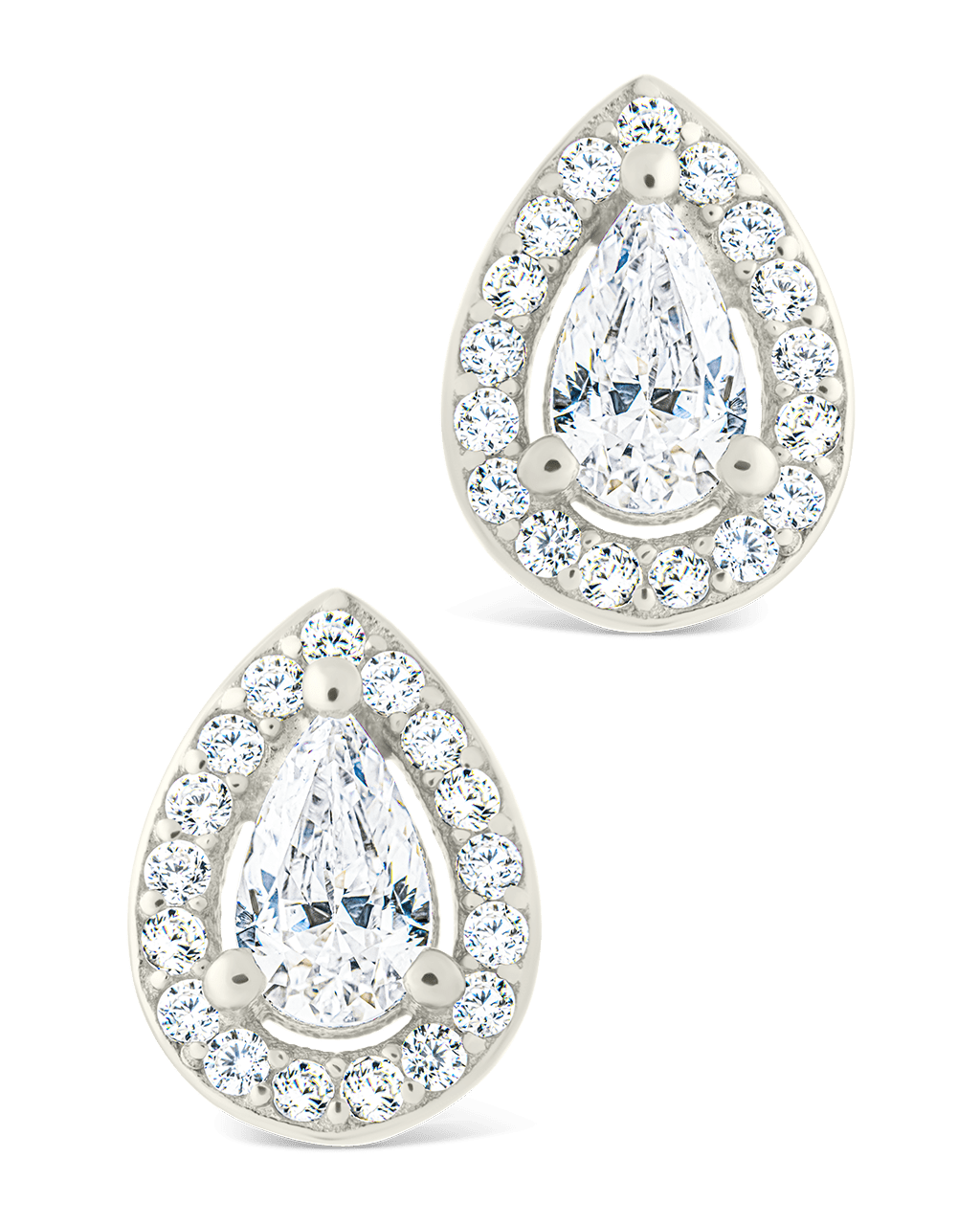 Sterling Silver Pear Cut Brilliant Halo Studs