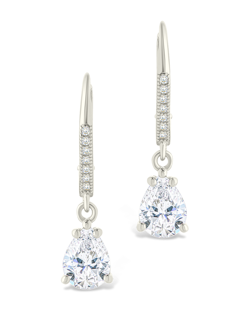 Sterling Silver Angelica Pear Cut CZ French Clip Earrings