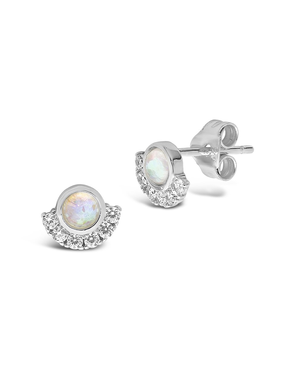Sterling Silver Half Halo Opal Studs