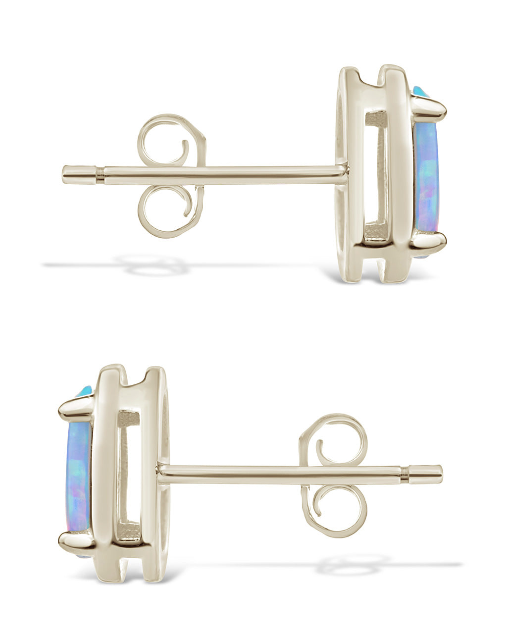 Sterling Silver Blue Opal Oval Stud Earrings