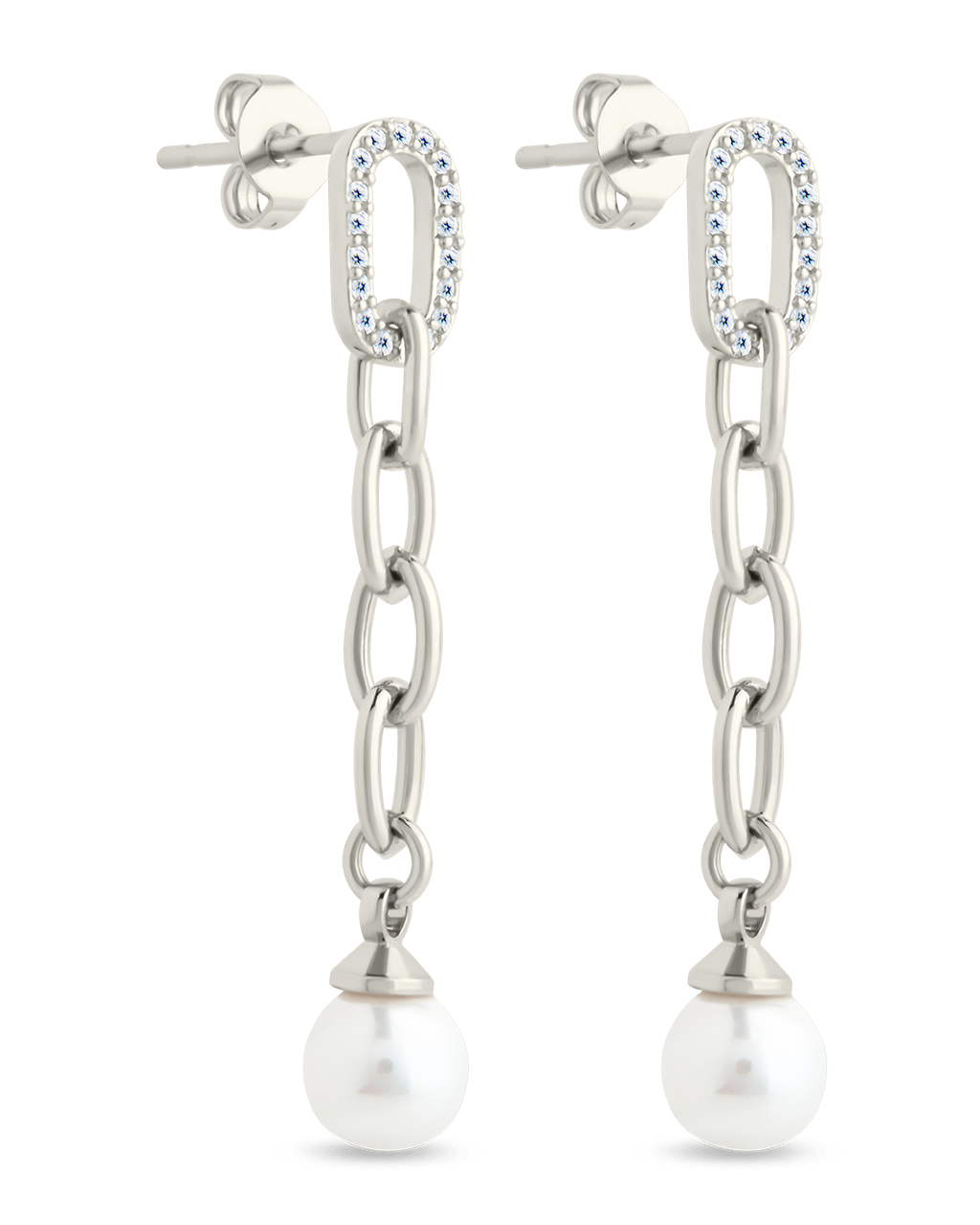 Daphne CZ & Pearl Chain Drop Stud Earrings