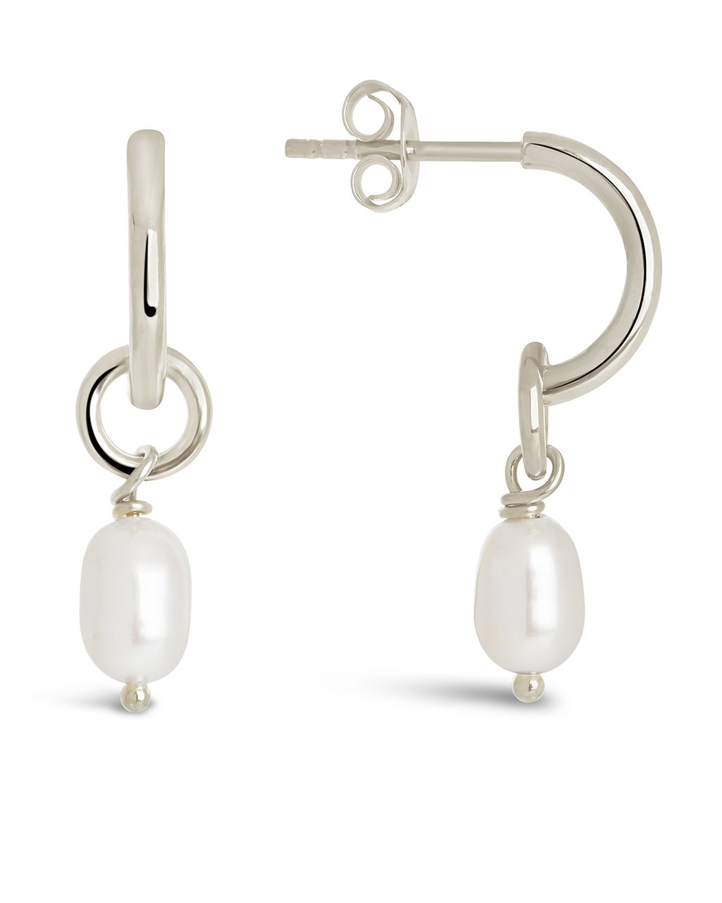Sterling Silver Pearl Drop Hoop Earrings