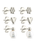 Sterling Silver Irene Pearl, Flower, & Heart Stud Earring Set of 3