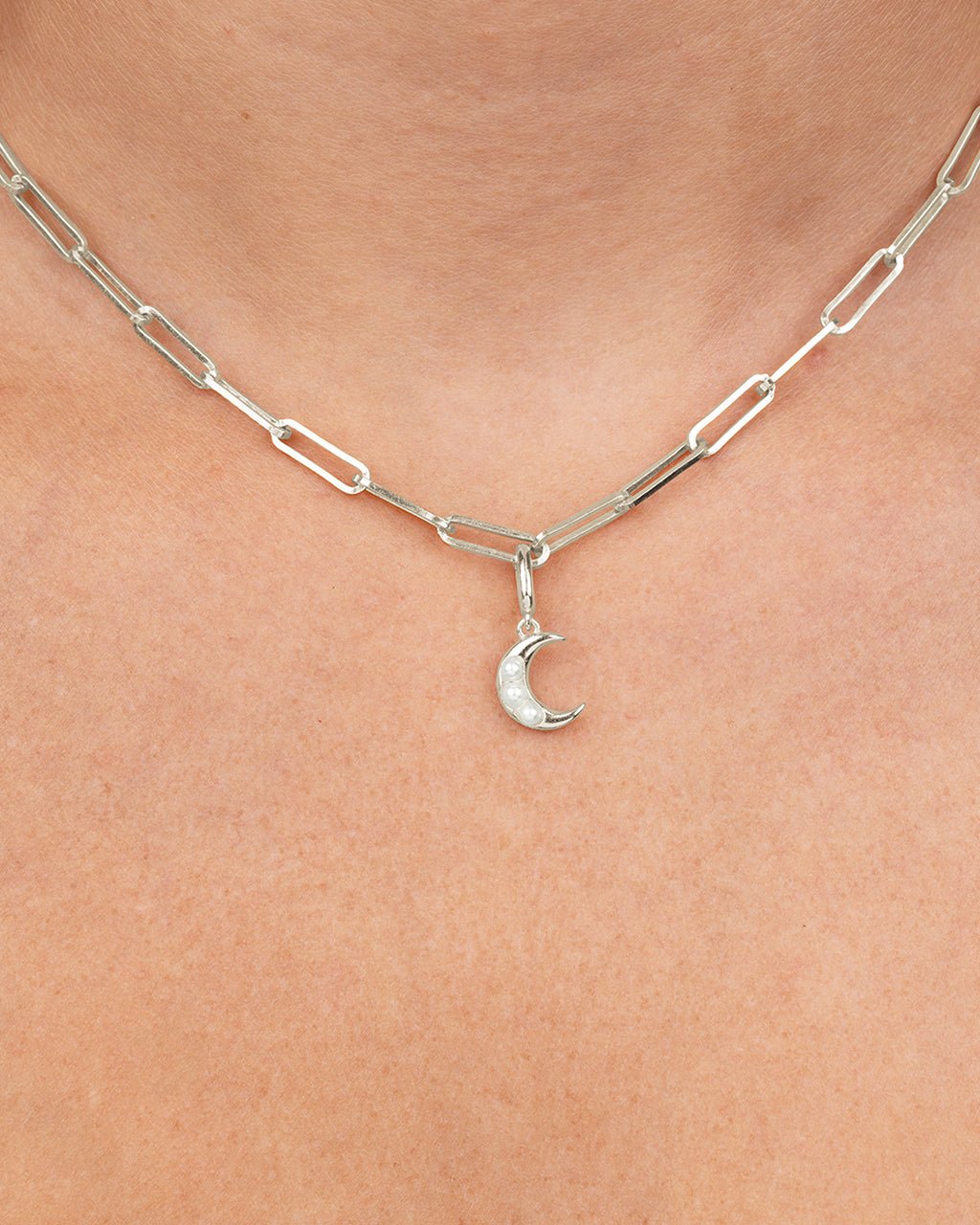Sterling Silver Pearl Moon Charm
