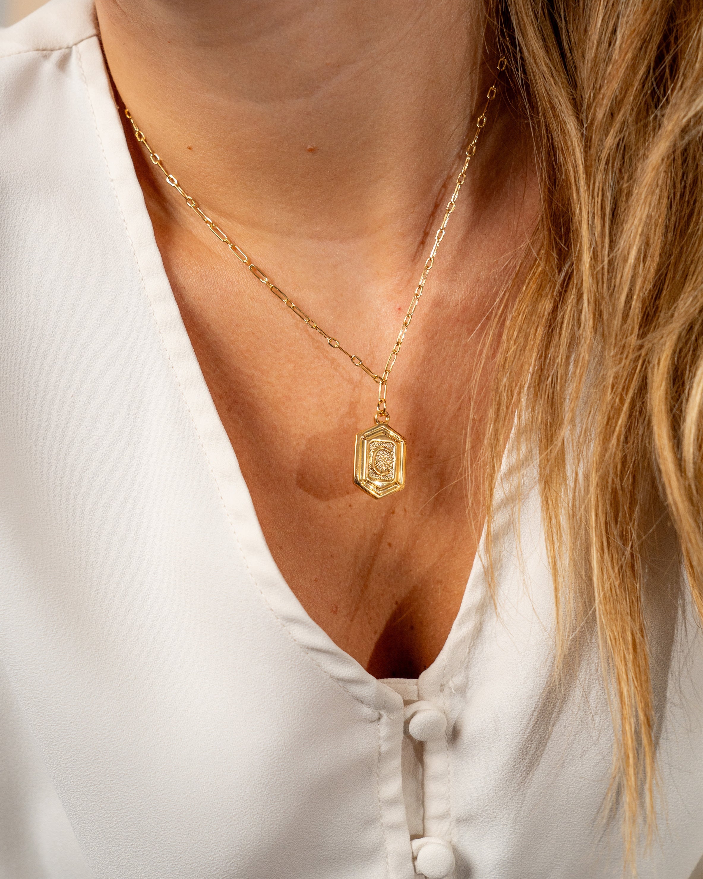 Hexagon Tag Initial Pendant Necklace