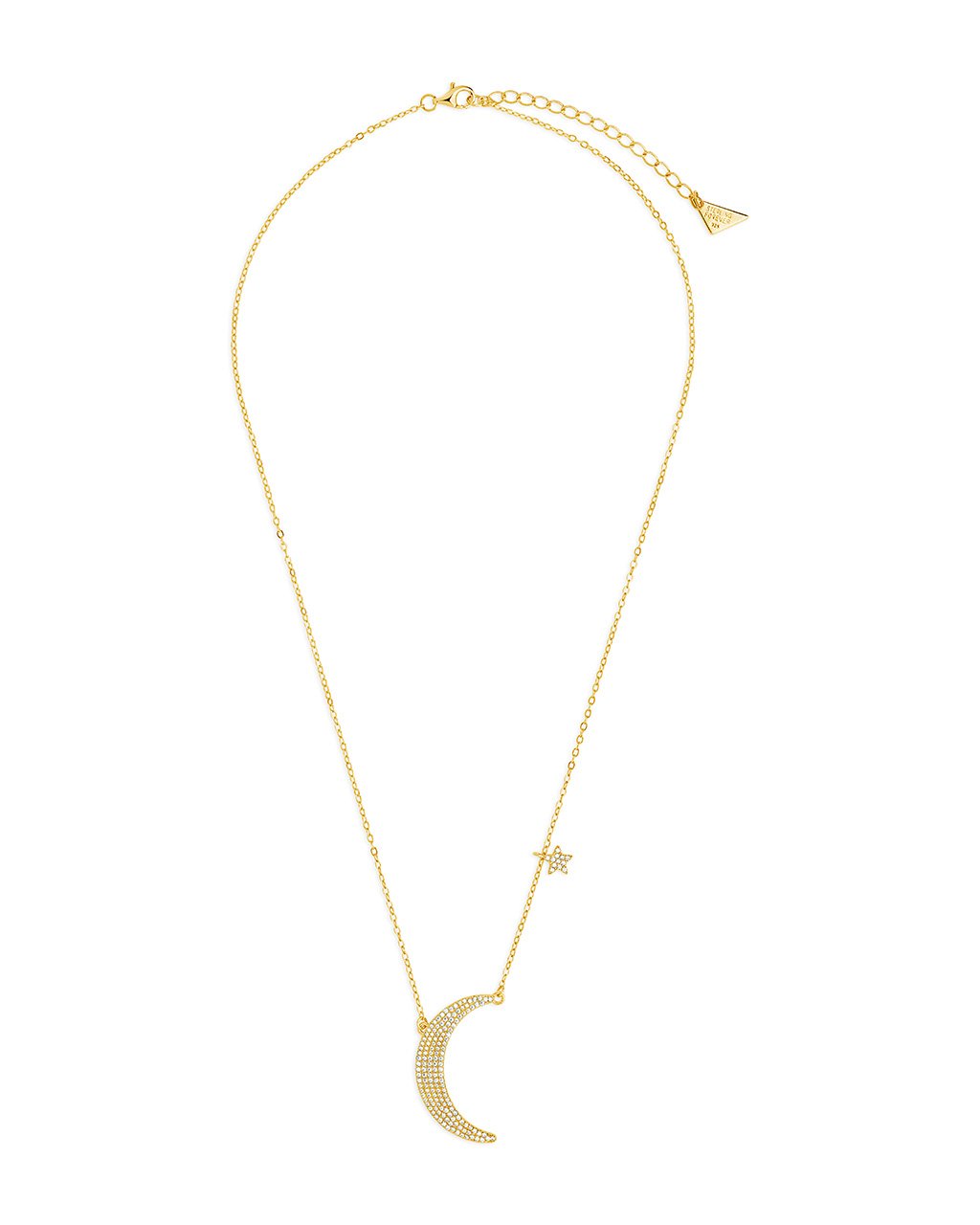 Sterling Silver CZ Crescent & Star Charm Necklace