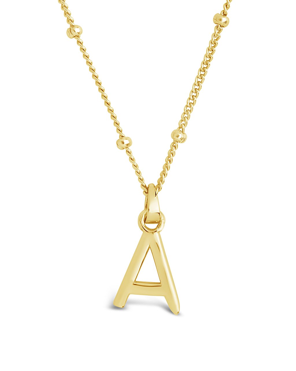 Sterling Silver Initial Necklace with Beaded Chain