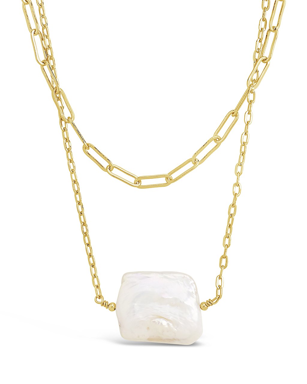 Chain Link and Pearl Layered Necklace