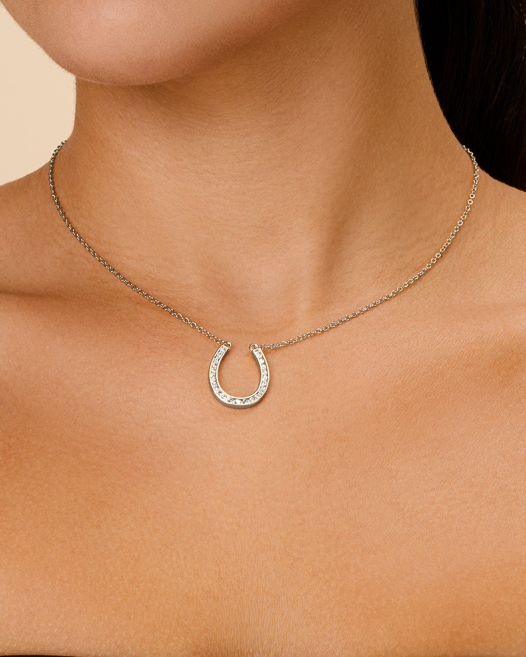 CZ Horseshoe Pendant Necklace