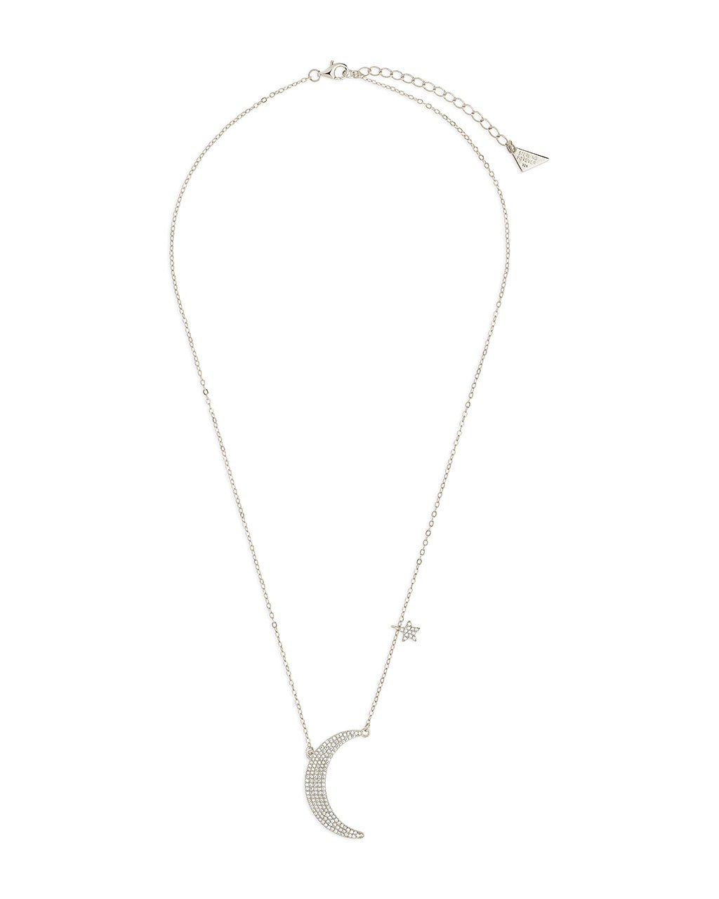 Sterling Silver CZ Crescent & Star Charm Necklace
