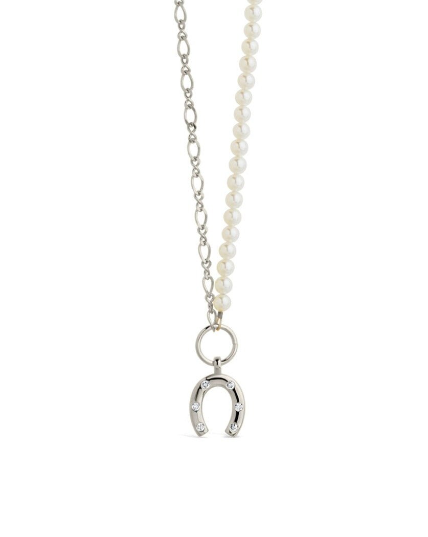 Elva Pearl CZ Horseshoe Necklace