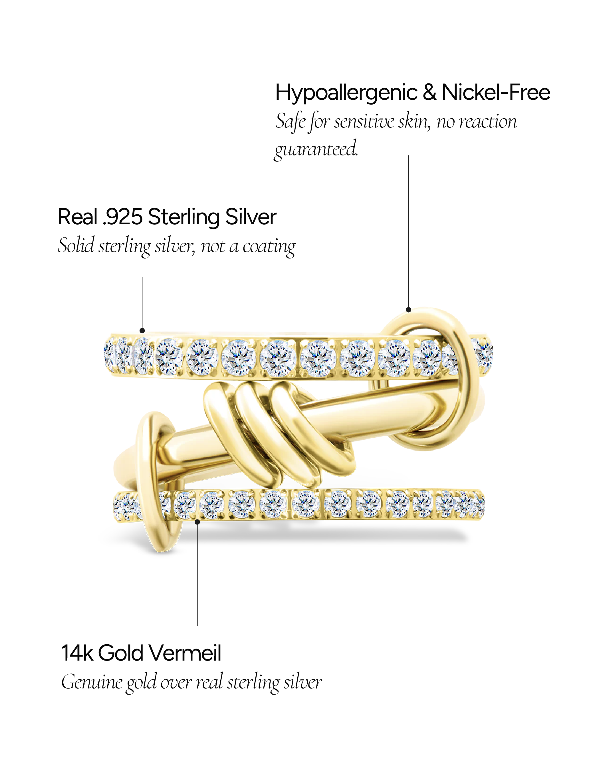 Sterling Silver Birgitta CZ Link Stacking Ring