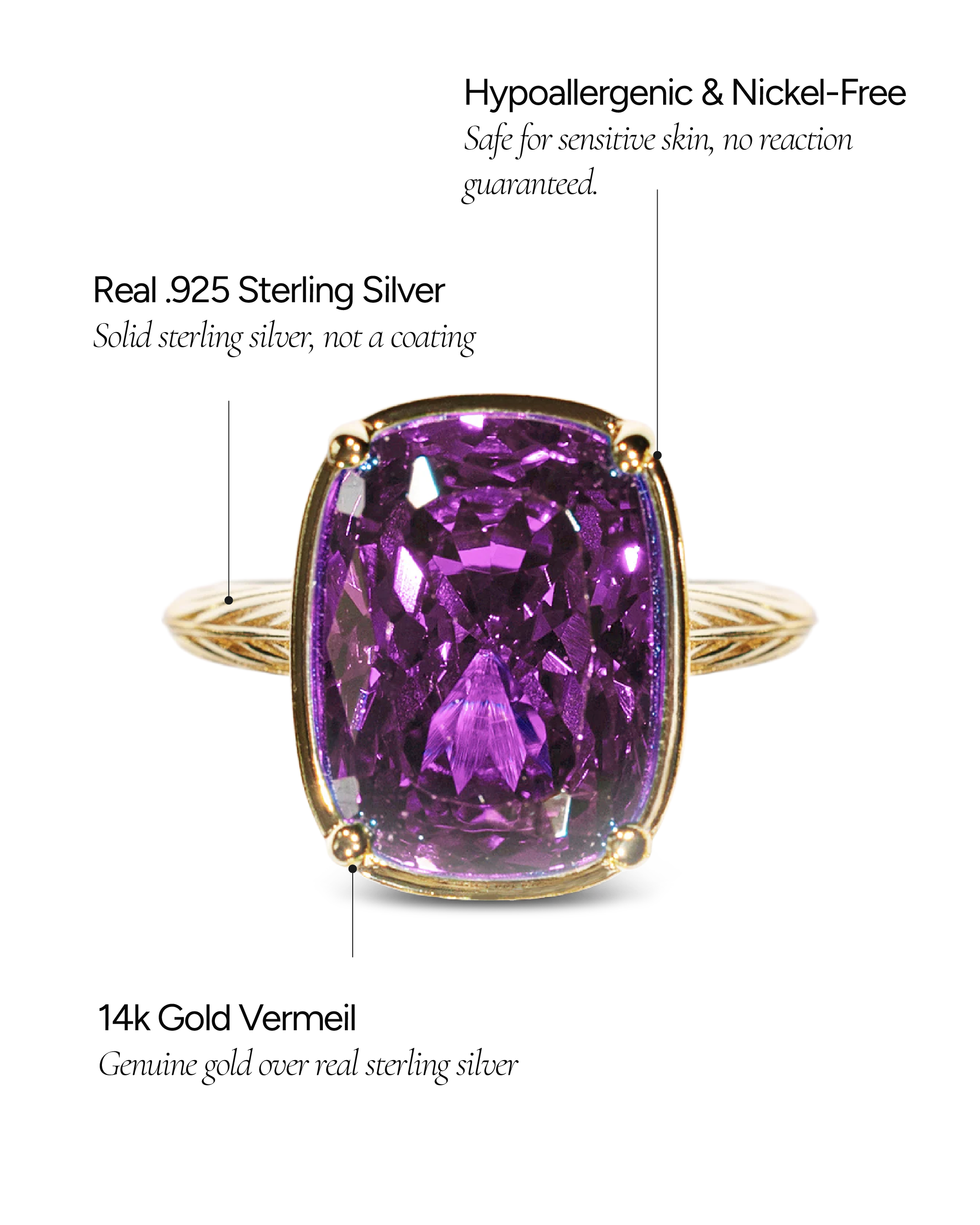 Sterling Silver Elongated Cushion Amethyst CZ Cocktail Ring