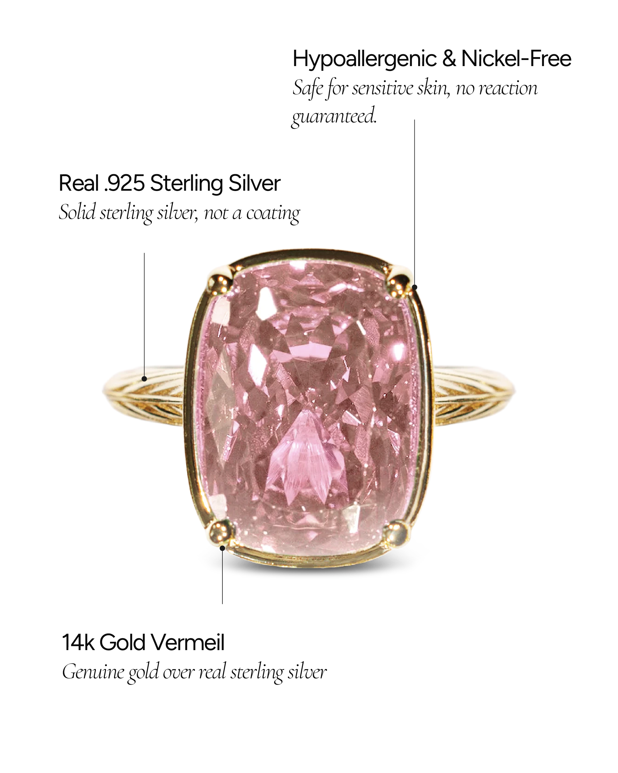 Sterling Silver Elongated Cushion Pink Sapphire CZ Cocktail Ring