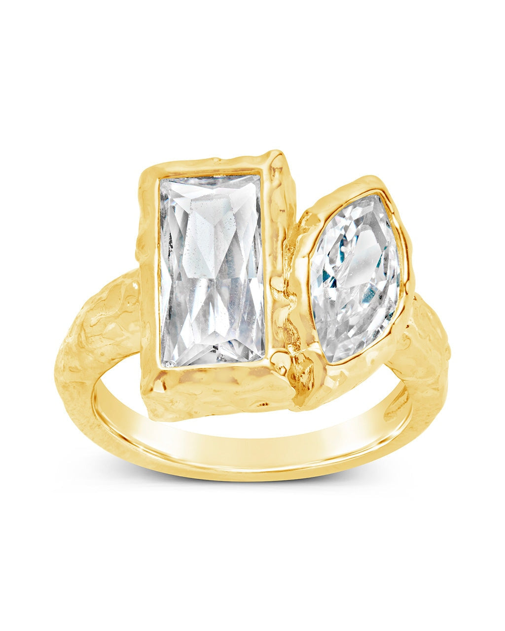 Sterling Silver Tate CZ & Molten Metal Toi et Moi Ring