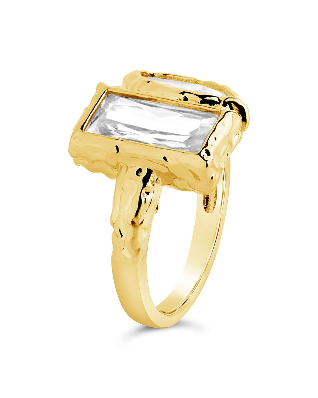 Sterling Silver Tate CZ & Molten Metal Toi et Moi Ring