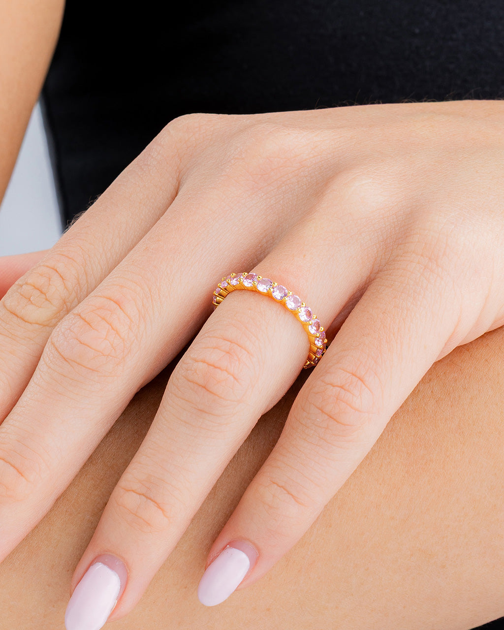 Sterling Silver Gracie Pink Sapphire CZ Eternity Ring