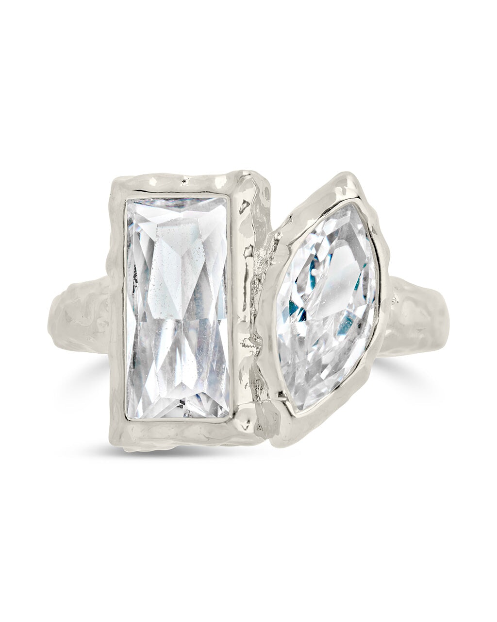 Sterling Silver Tate CZ & Molten Metal Toi et Moi Ring