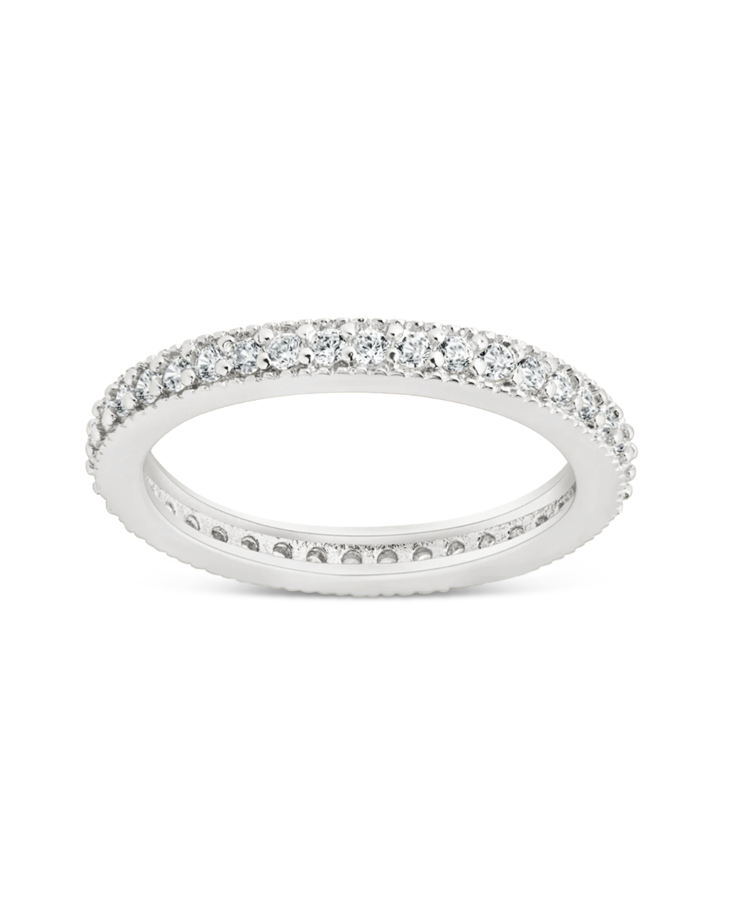 Sterling Silver 2mm Thin CZ Band Ring