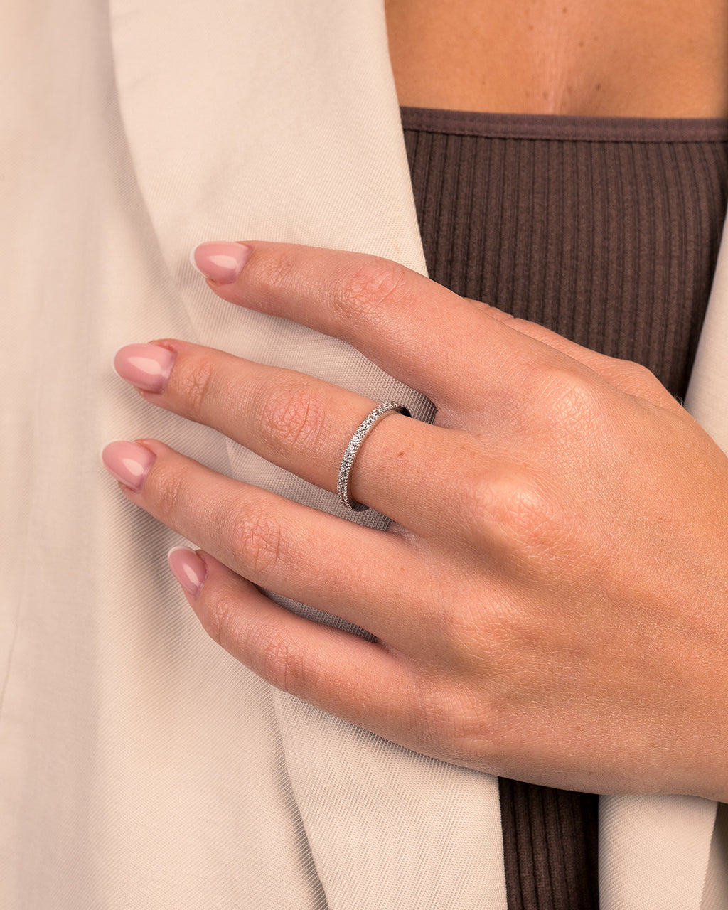 Sterling Silver 2mm Thin CZ Band Ring