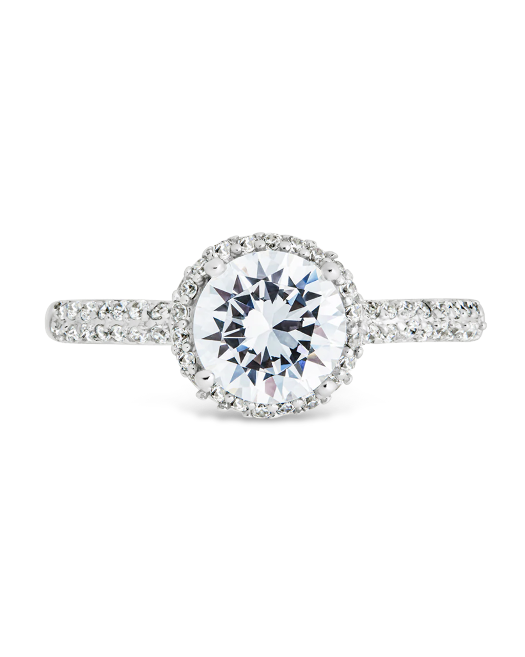 Sterling Silver Round Brilliant CZ Ring with Bead Set Border