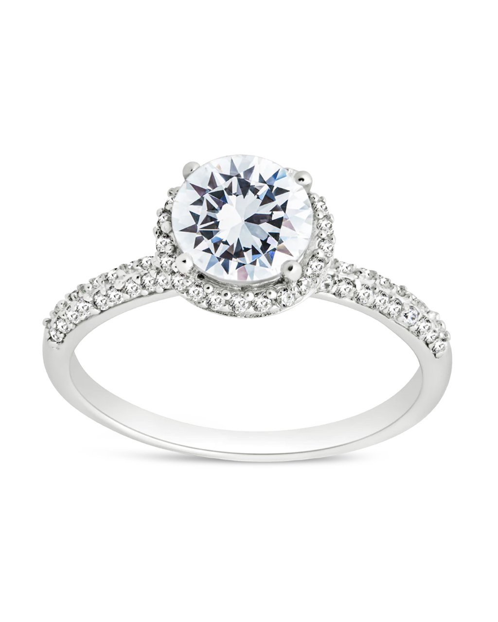 Sterling Silver Round Brilliant CZ Ring with Bead Set Border