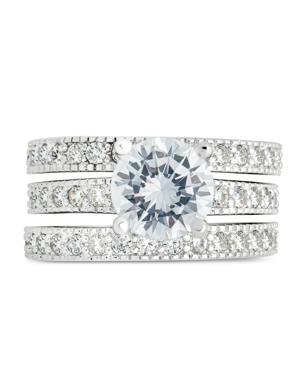 Sterling Silver Brilliant CZ with 2 Bands