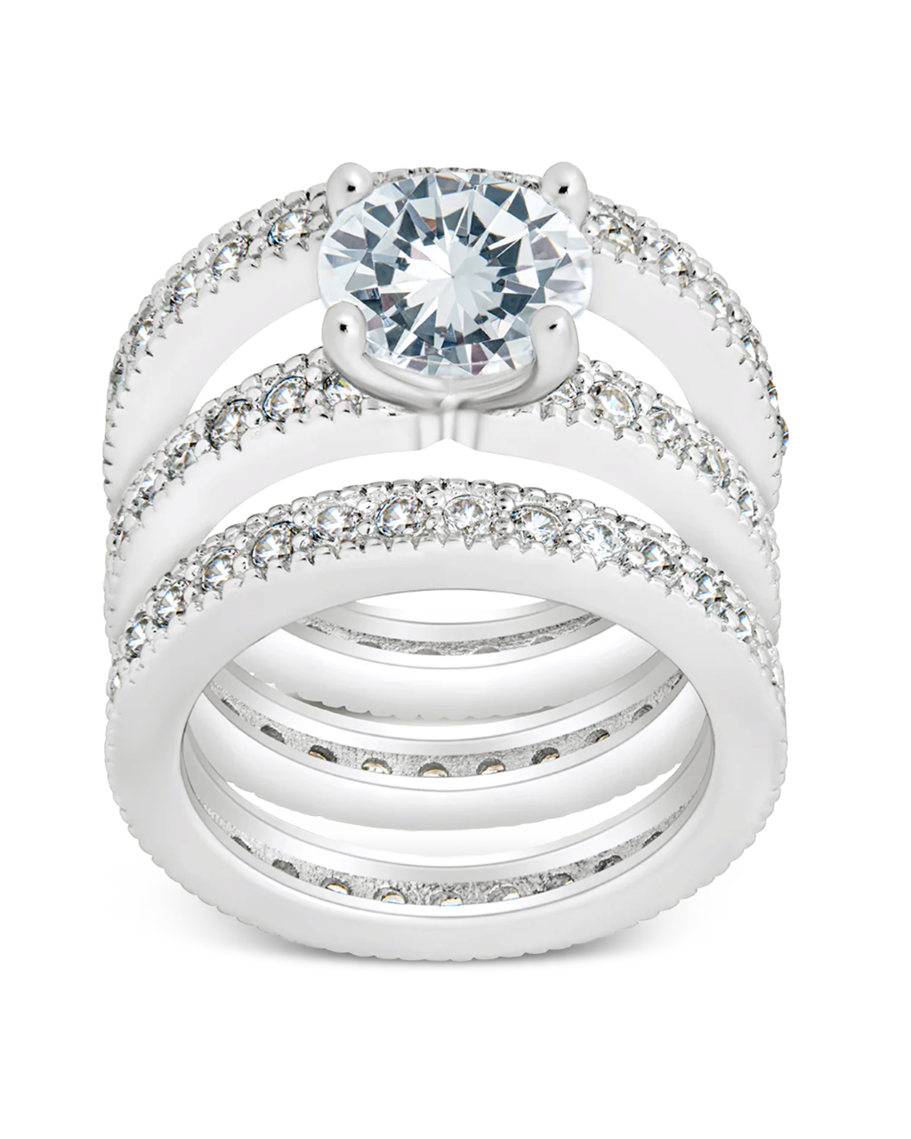 Sterling Silver Brilliant CZ with 2 Bands