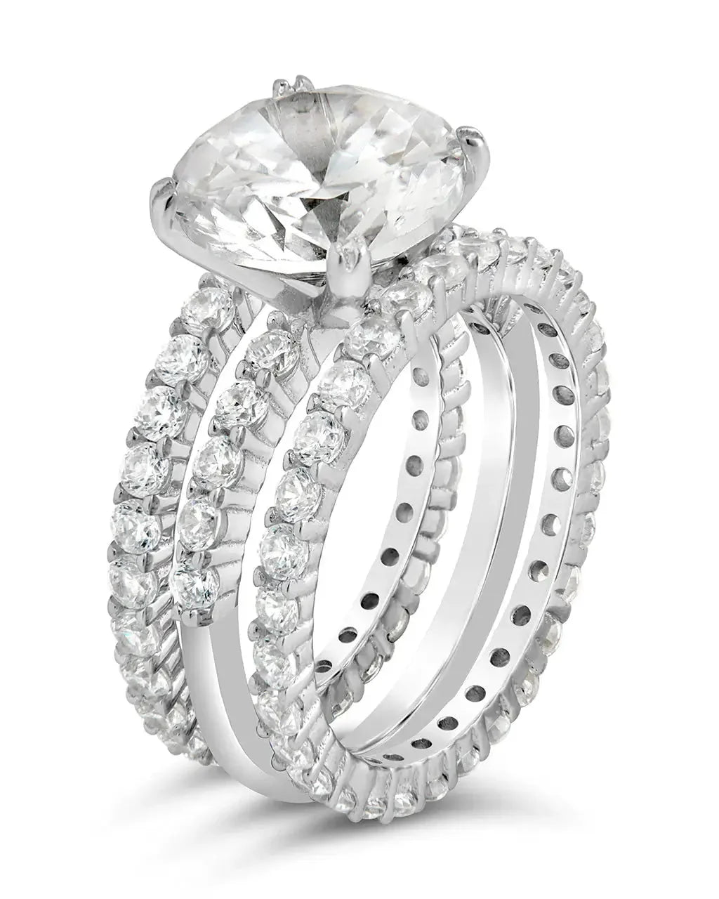 Sterling Silver Brilliant Engagement Ring Set of 3