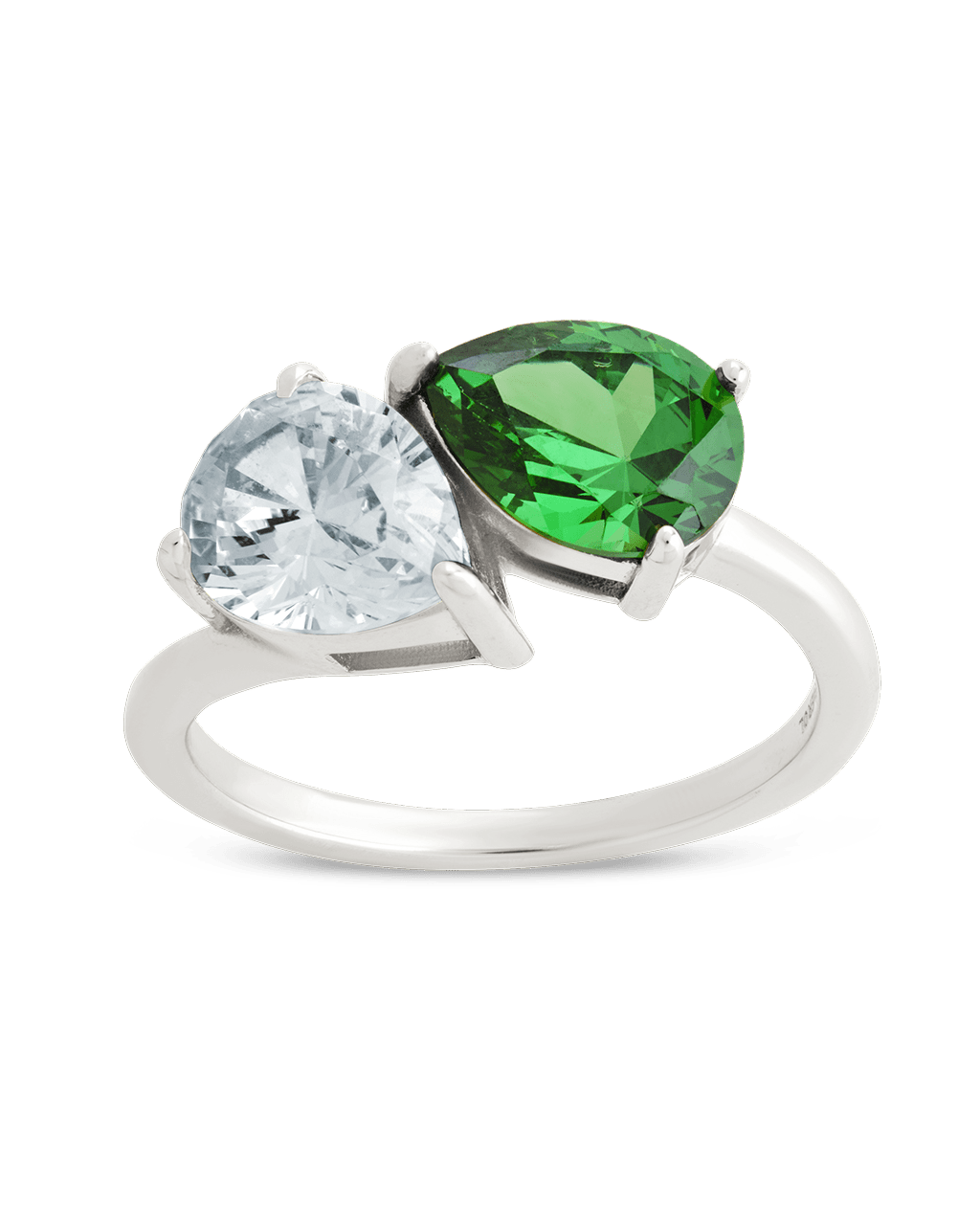 Sterling Silver Pear Toi et Moi Ring