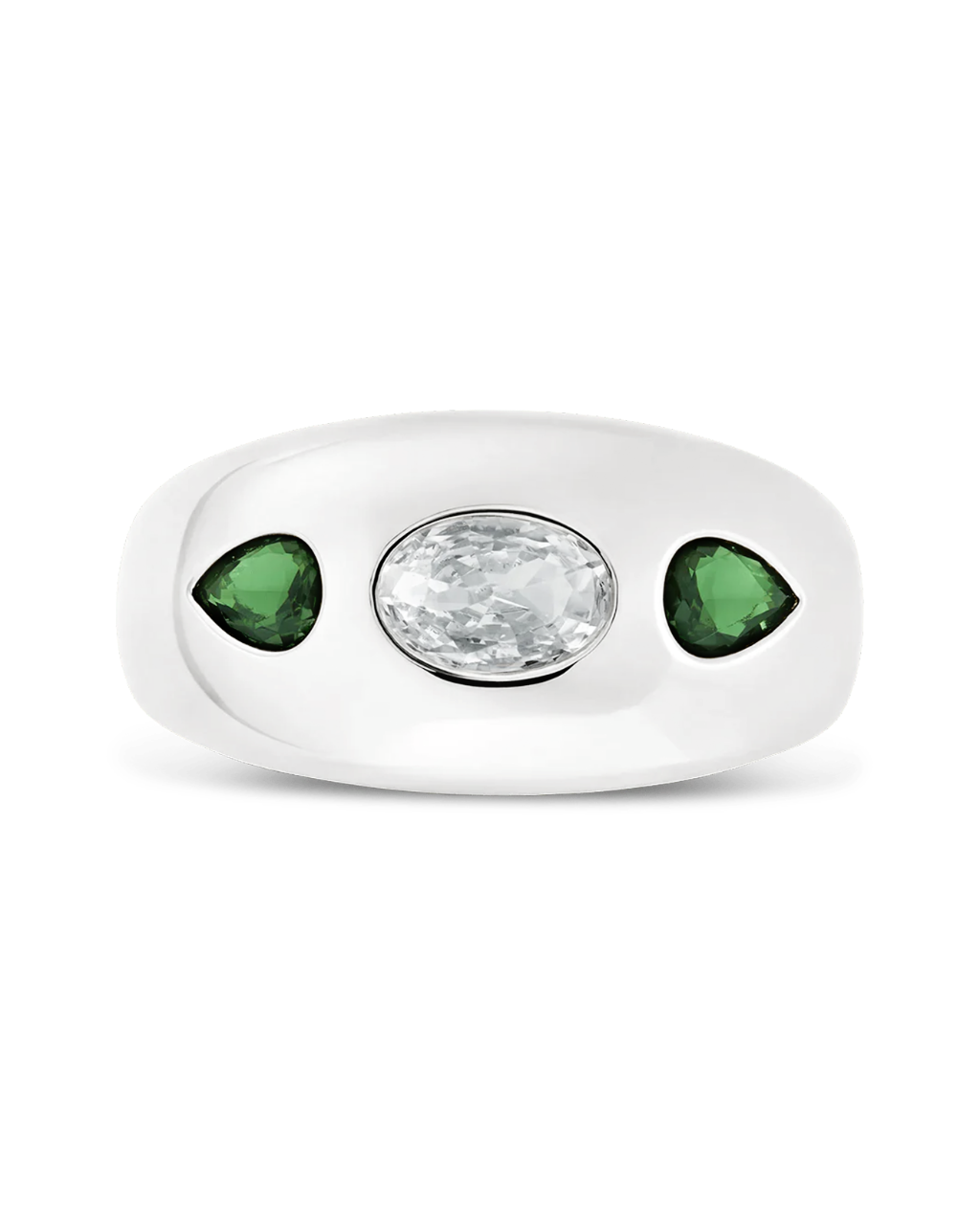 Sterling Silver Triple-Stone Tapered Dome Ring