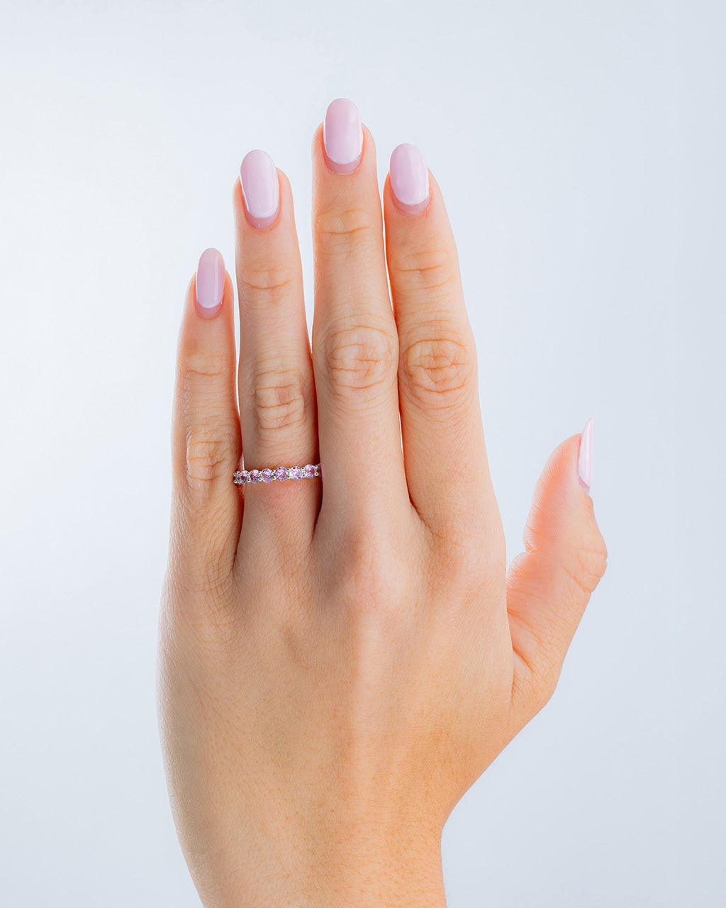 Sterling Silver Gracie Pink Sapphire CZ Eternity Ring