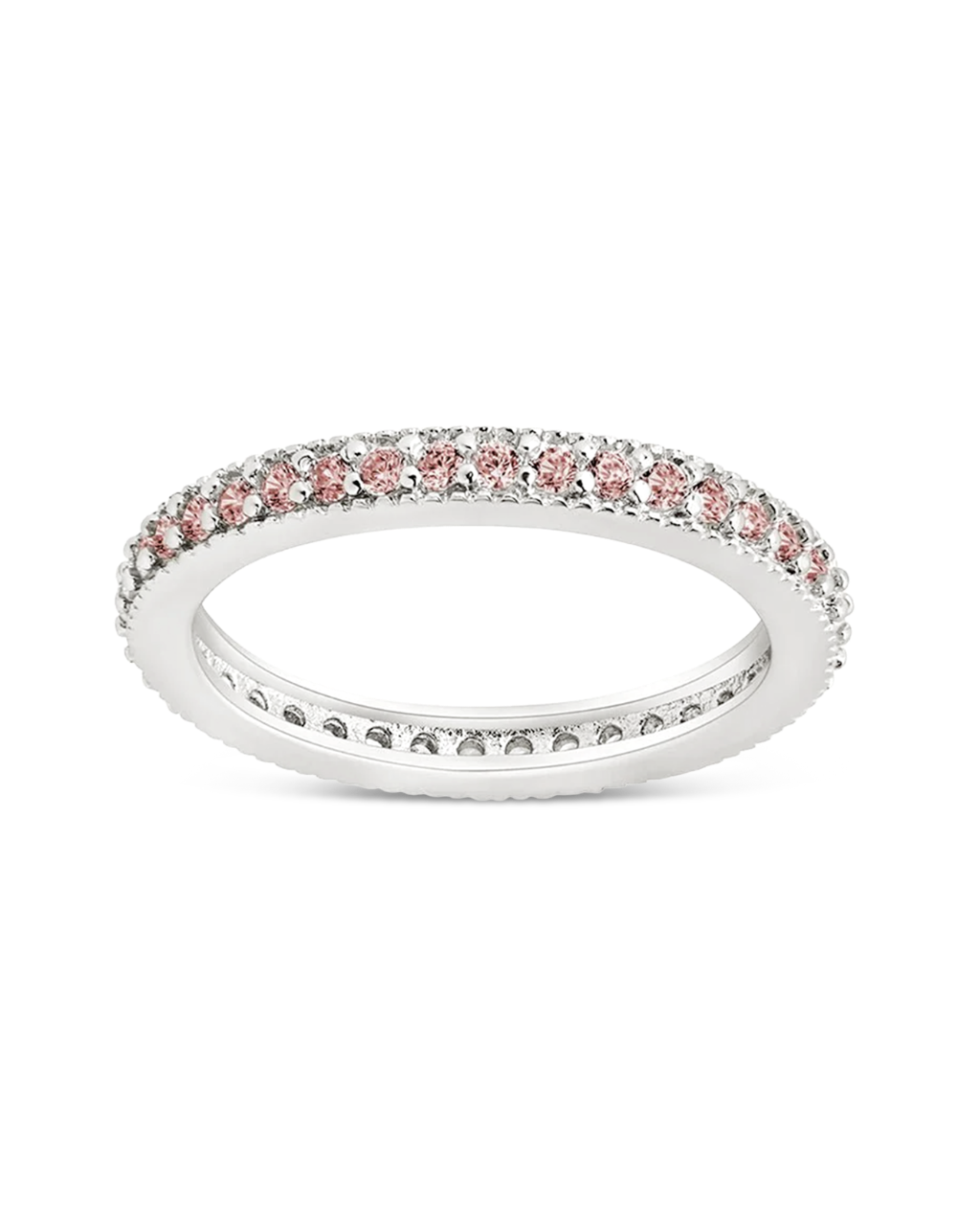 Sterling Silver 2.5mm Thin Pink CZ Band Ring