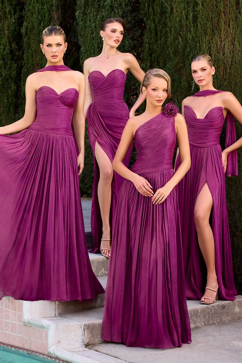 Elegant One Shoulder Chiffon Wedding Guest Dress CDCD415