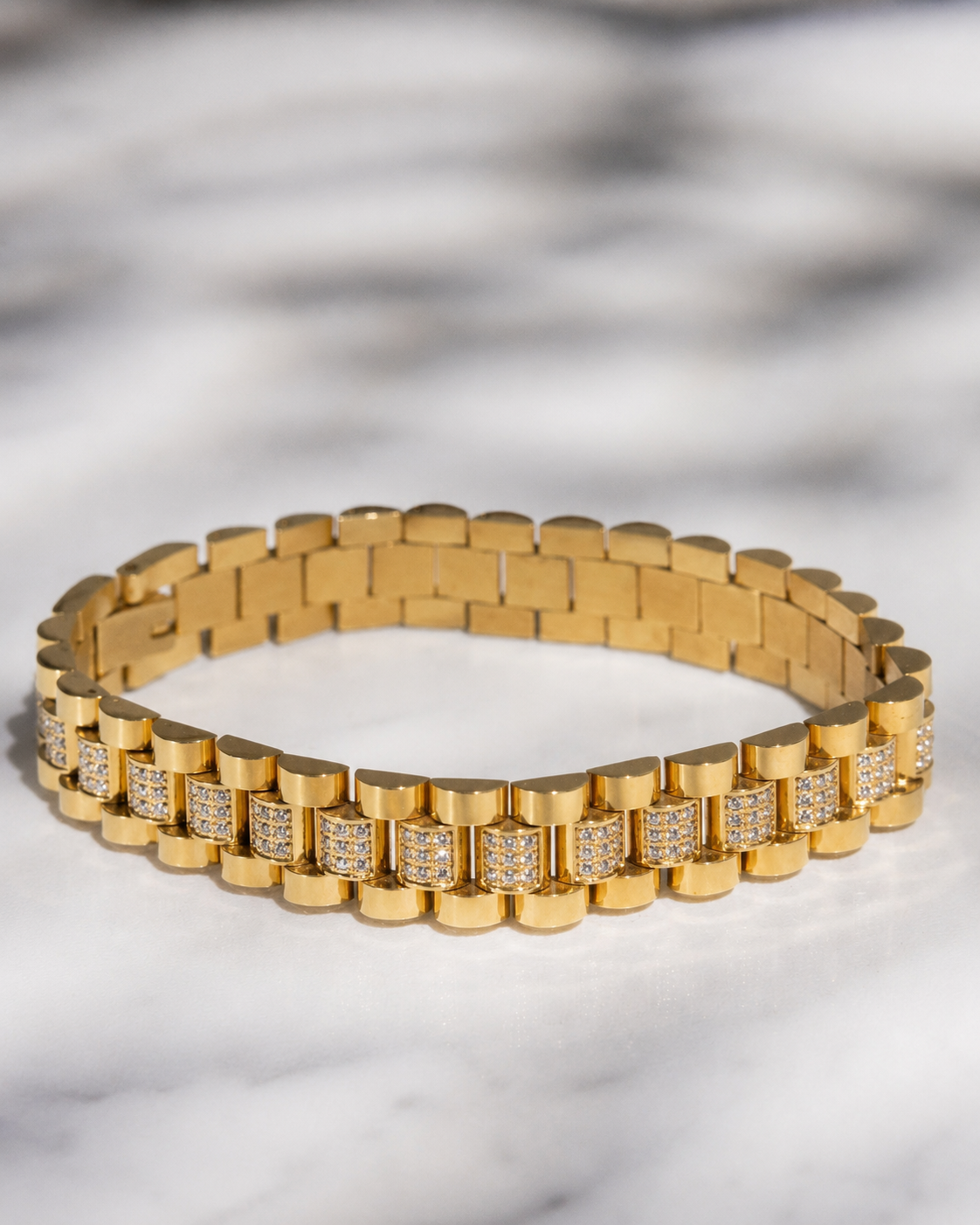 CZ Accent Watch Band Chain Bracelet