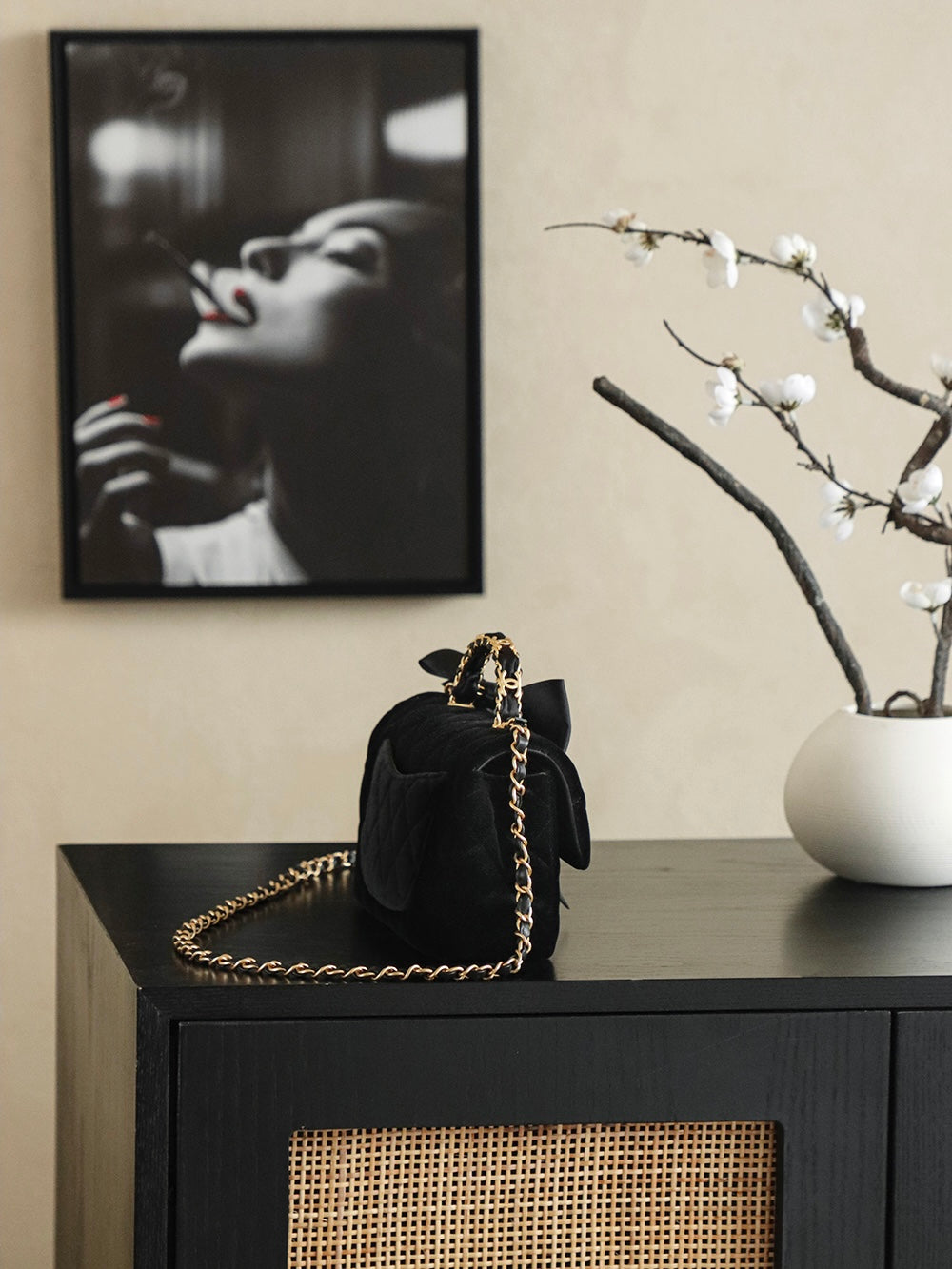 CHanel 25k Black Velvet Handle bag