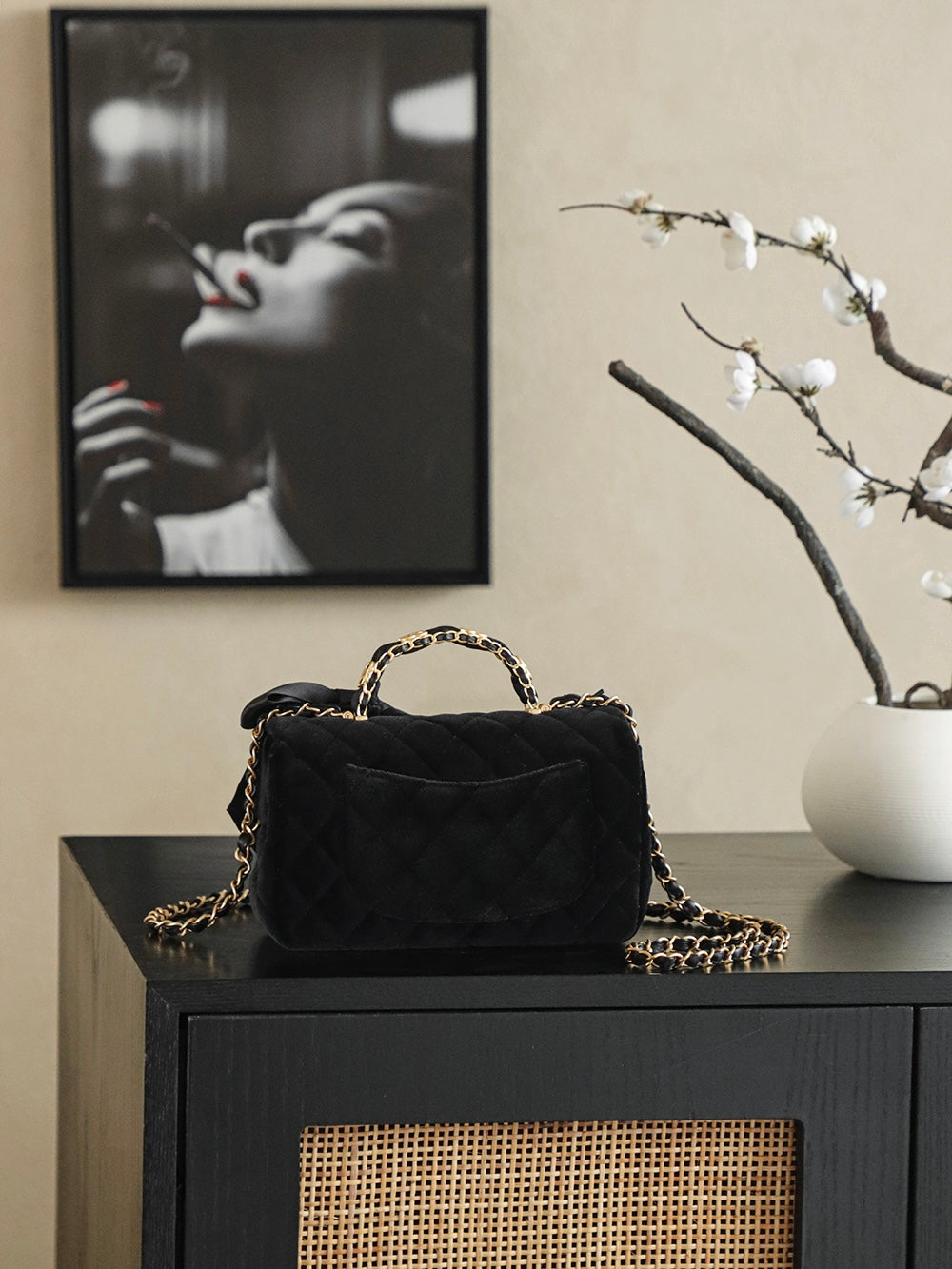 CHanel 25k Black Velvet Handle bag