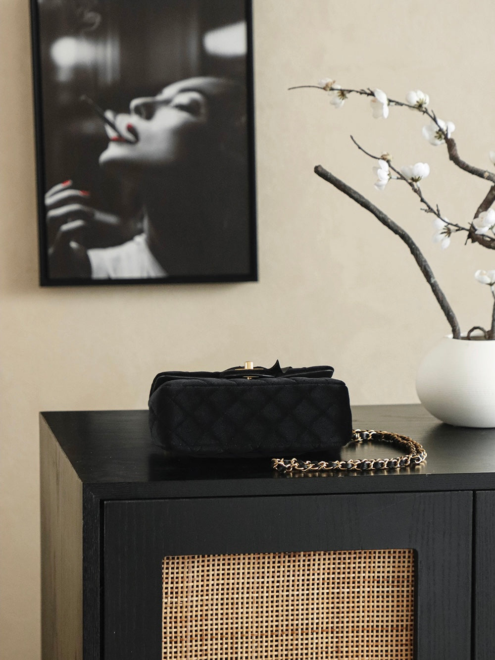 CHanel 25k Black Velvet Handle bag