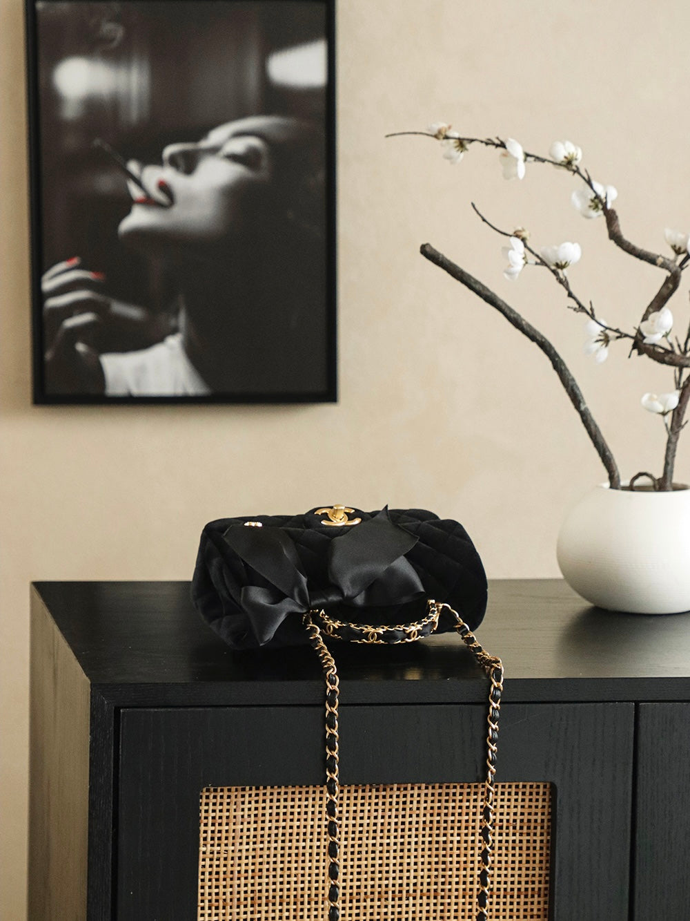 CHanel 25k Black Velvet Handle bag