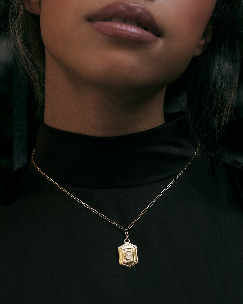 Hexagon Tag Initial Pendant Necklace