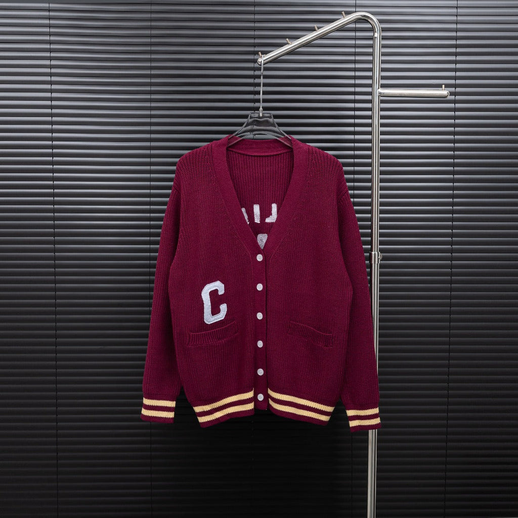 Celine Leather Logo Cardigan