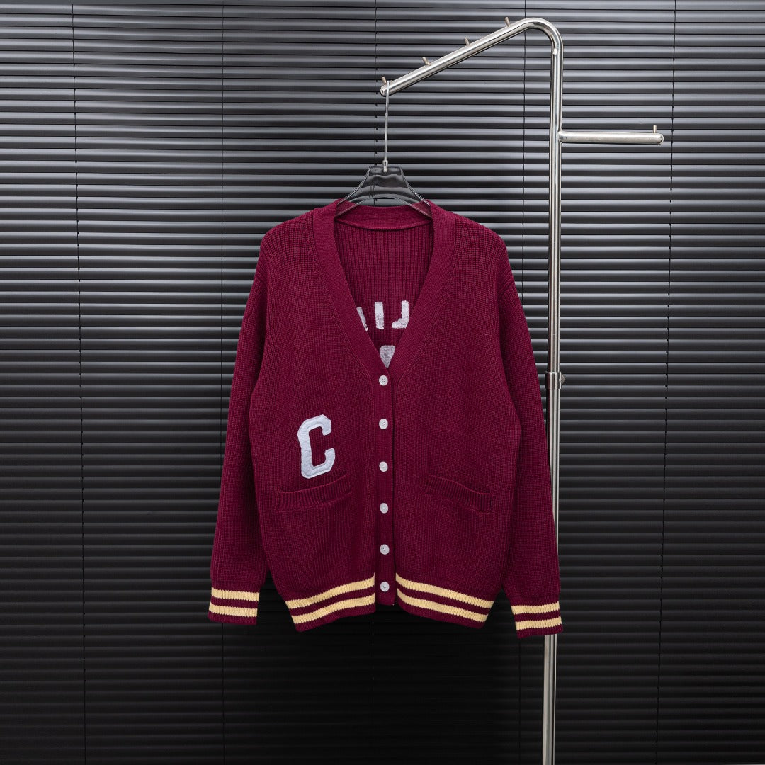 Celine Leather Logo Cardigan