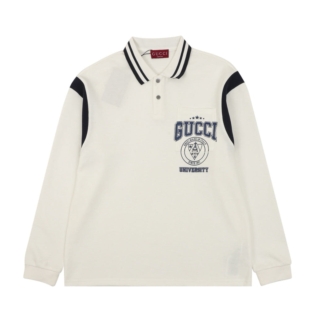 GG Embroidered Letter Collar Long-Sleeve Shirt