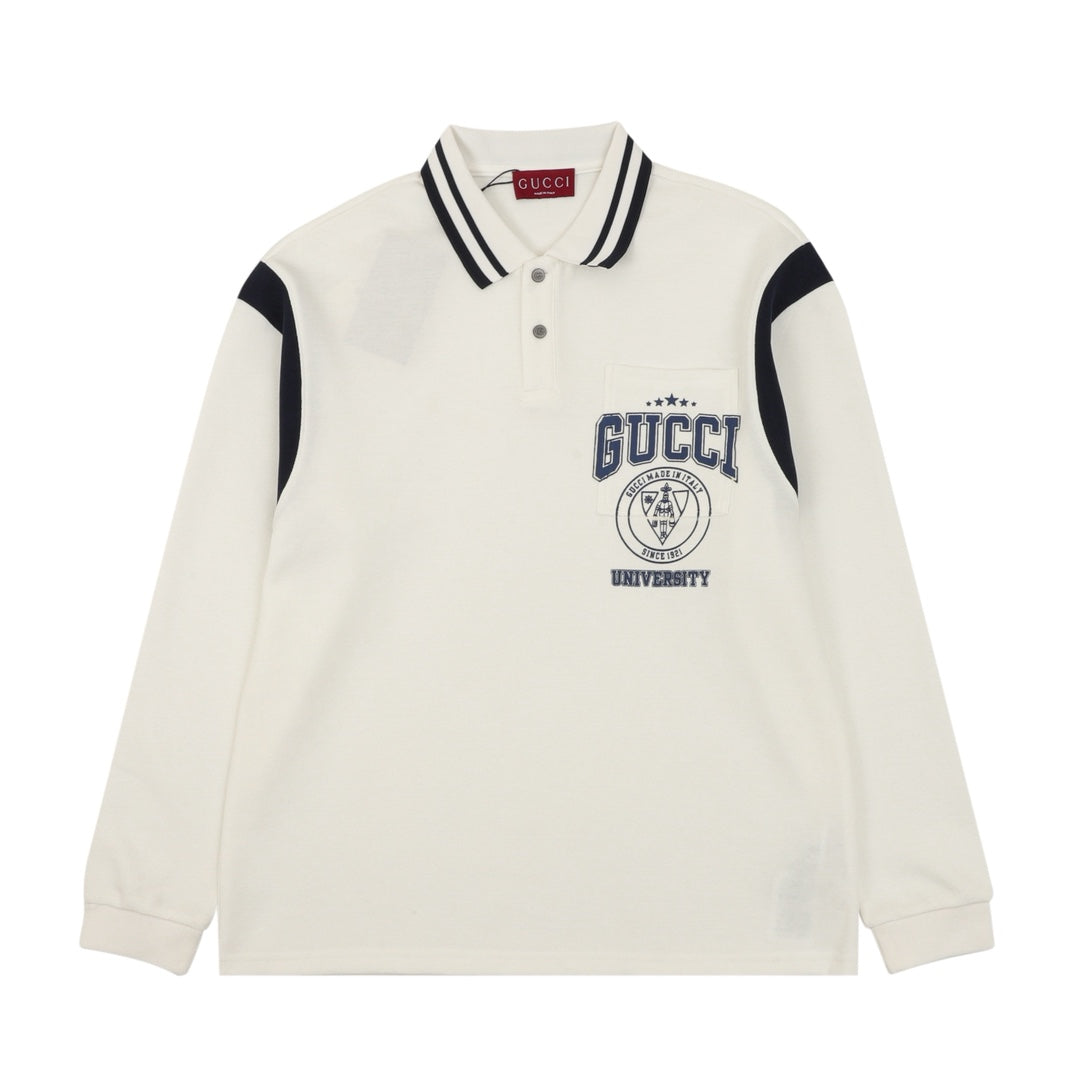 GG Embroidered Letter Collar Long-Sleeve Shirt