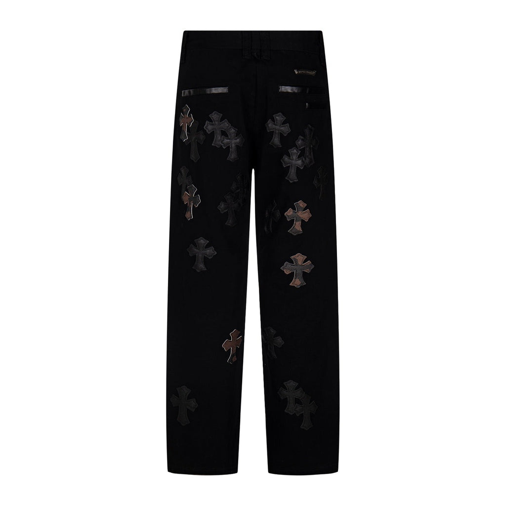Chrome Heart Cross Pattern Leather Jeans