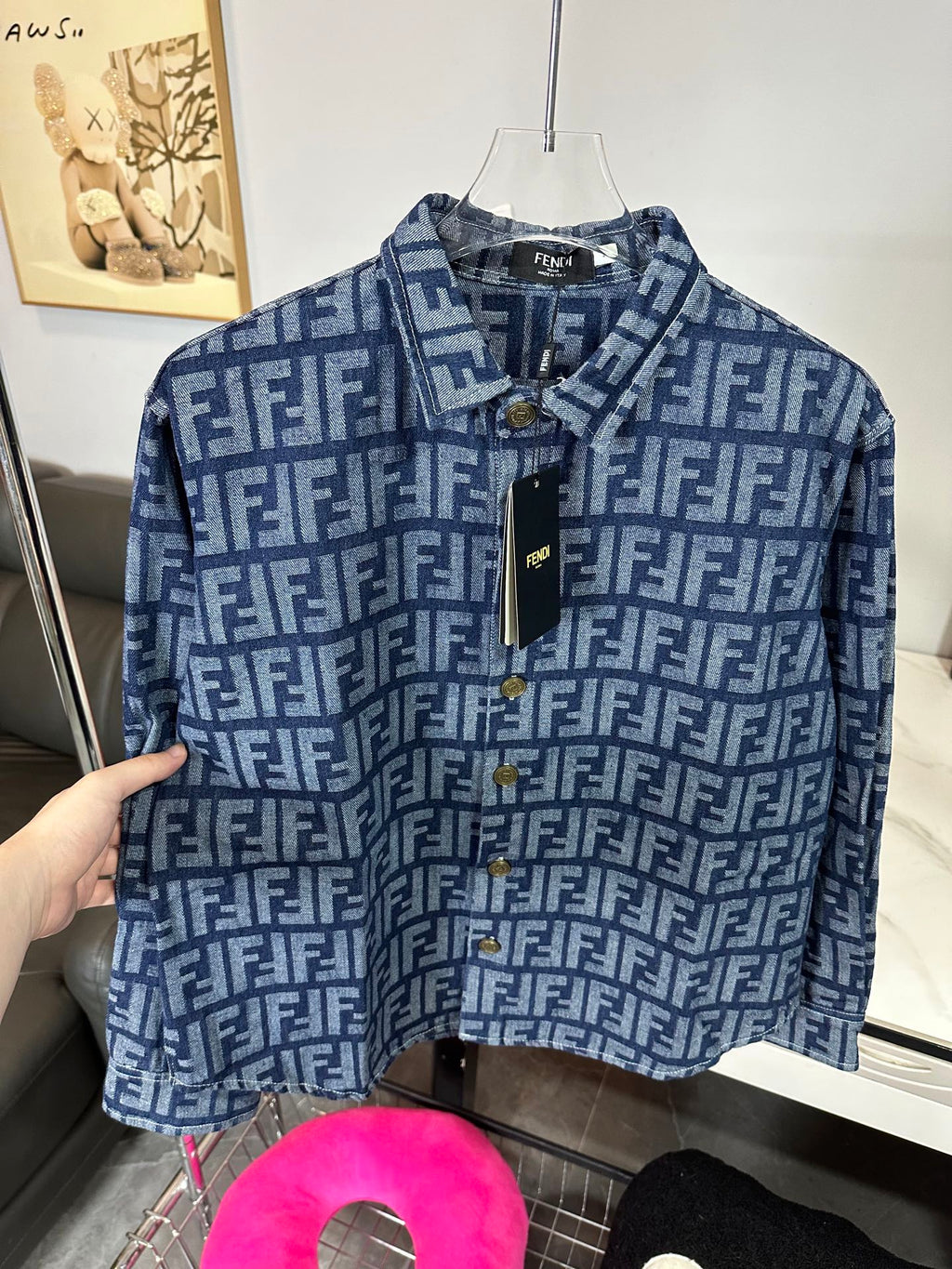 FENDI all-over logo printed washed denim shirt/jacket
